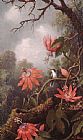 Hummingbird Canvas Paintings - Hummingbird and Passionflowers